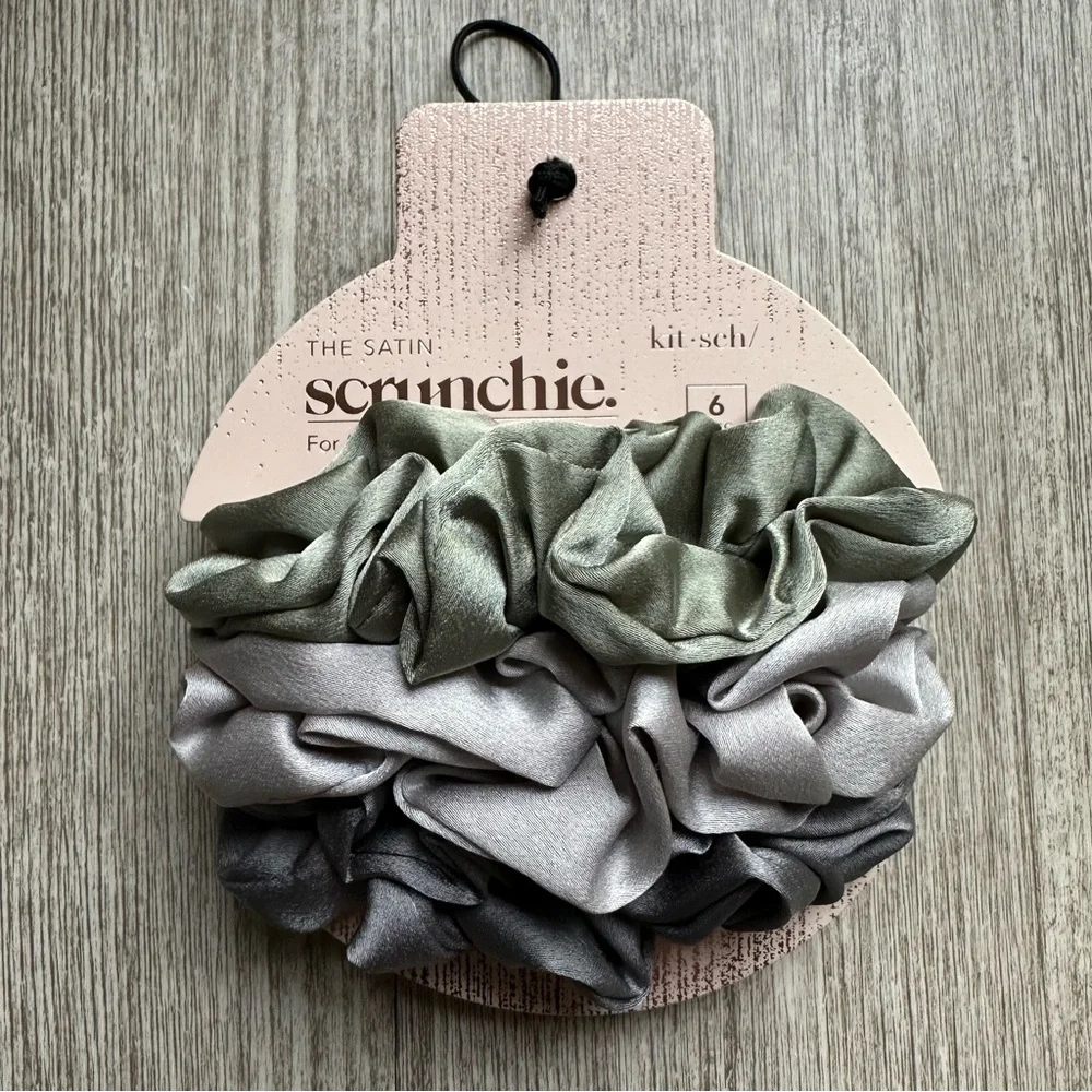 Kitsch Hair Accessory Sets: 3 Flat Lay Claw Clips and 6 Satin Scrunchies - Picture 2 of 5